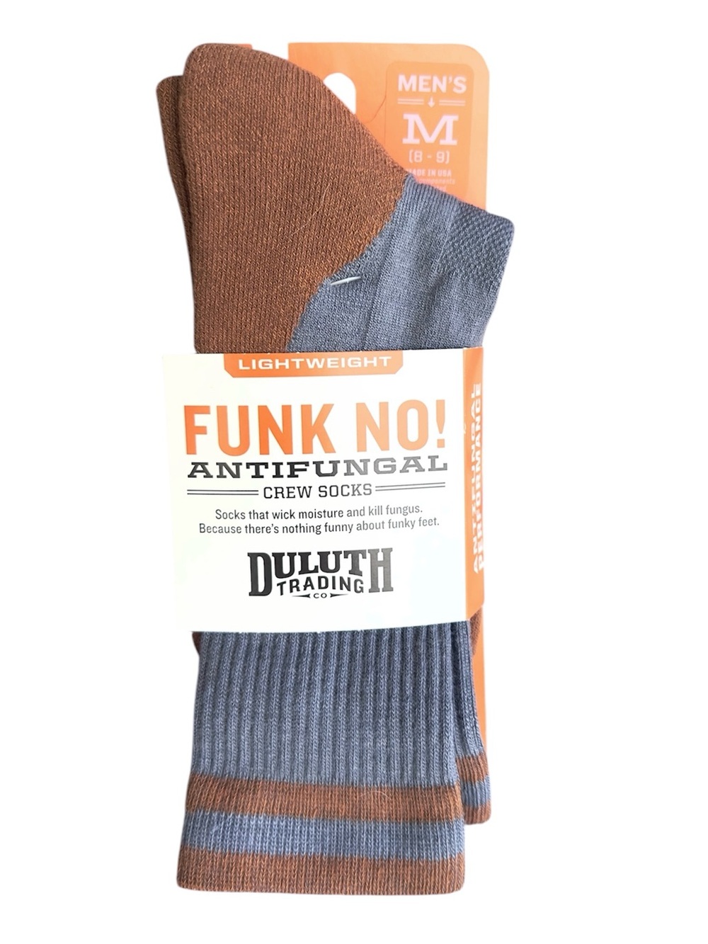 Duluth Trading Co Funk No Antifungal Crew Socks Lightweight Mens Medium 8-9 USA